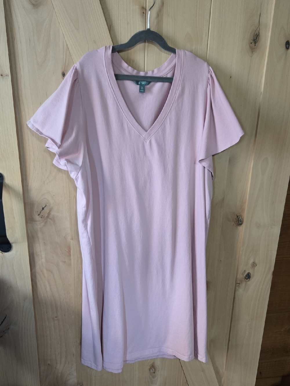 Terra & Sky Pale Pink V-Neck Flutter Sleeve Dress, 0X (14), NWOT